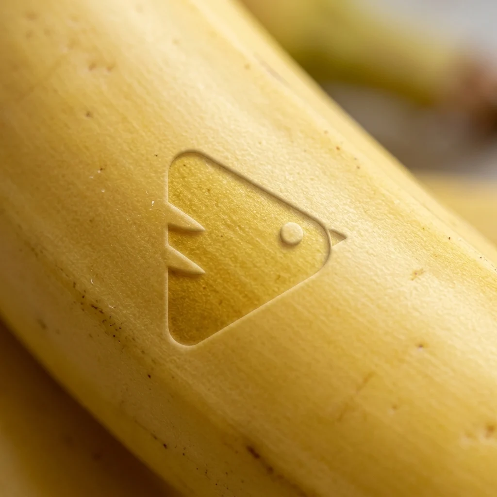 Nano Banana 2.1 example: Vidlark logo embossed on a banana peel, edited from the logo image