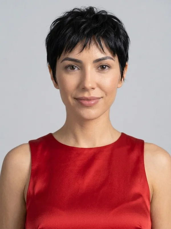A short textured pixie cut