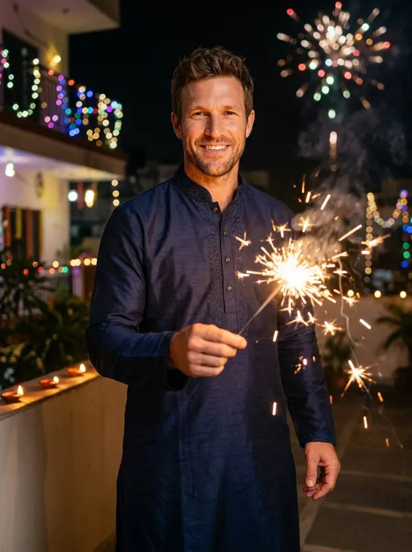 Diwali: kurta azul marino y bengala