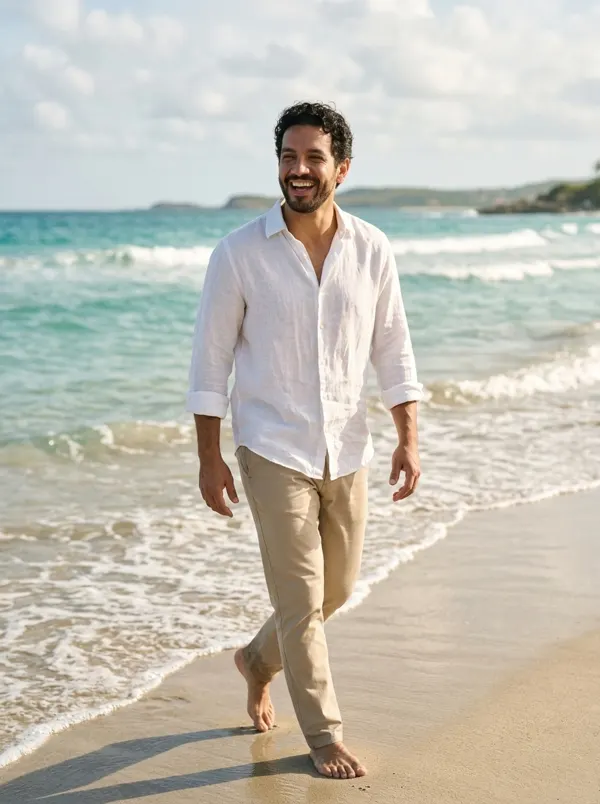 Look de lino en la playa (hombre)