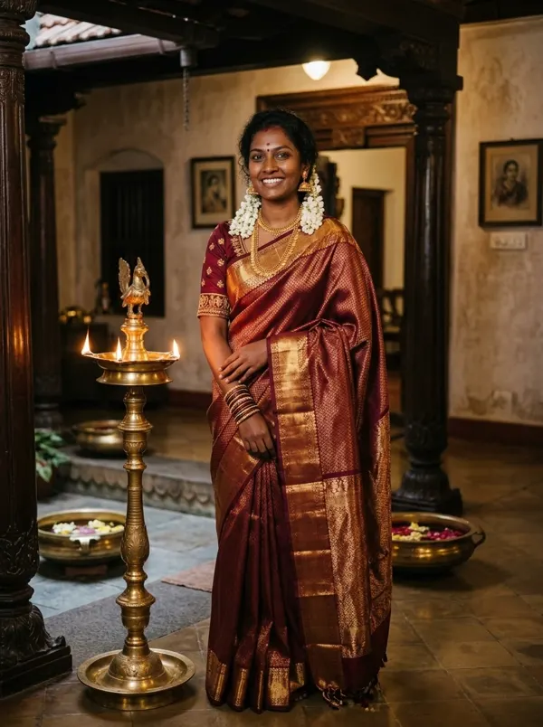 Maroon silk saree, festive